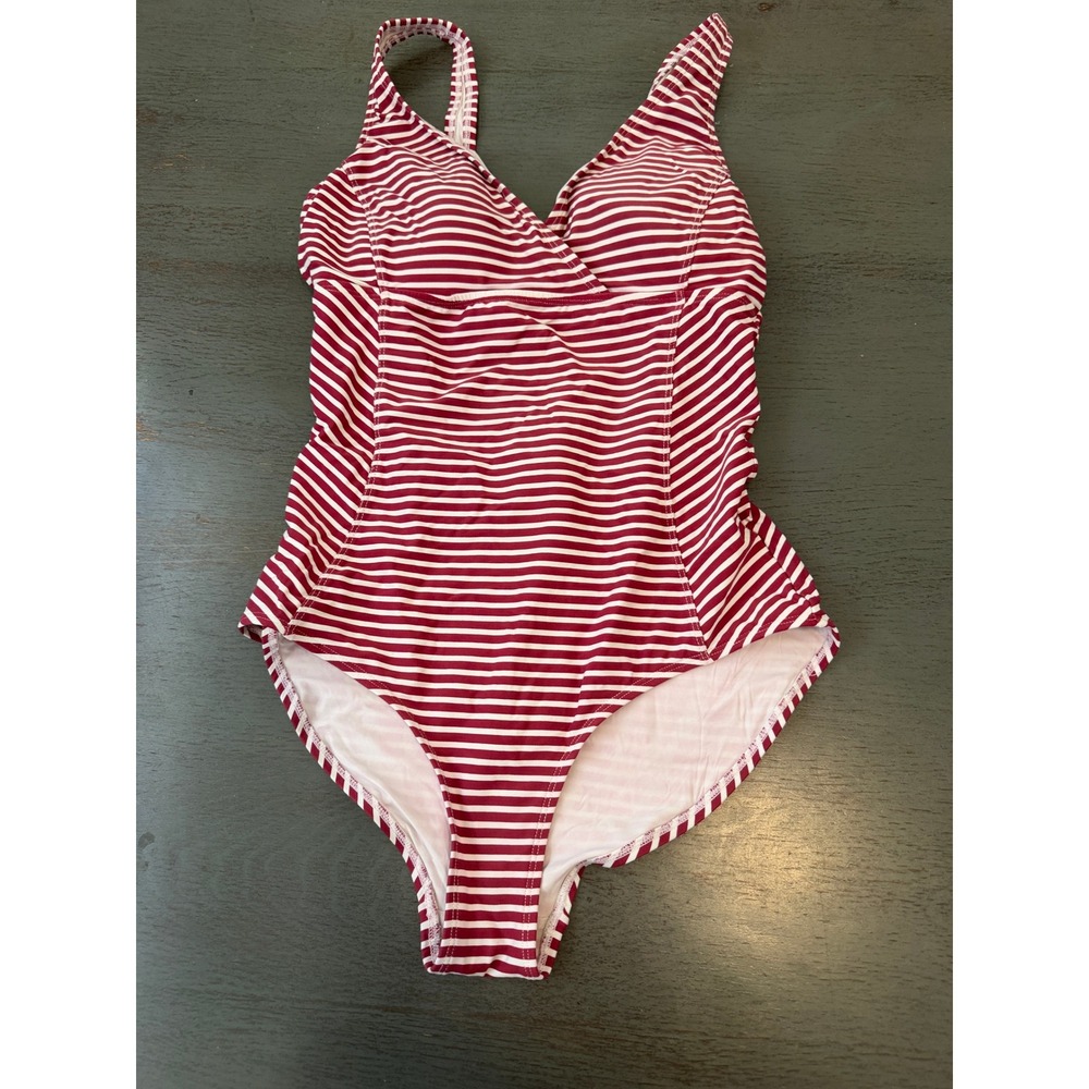Niptuck Swim Womens Burgundy White Striped One Piece Swimsuit Size US 8 MultiFit
